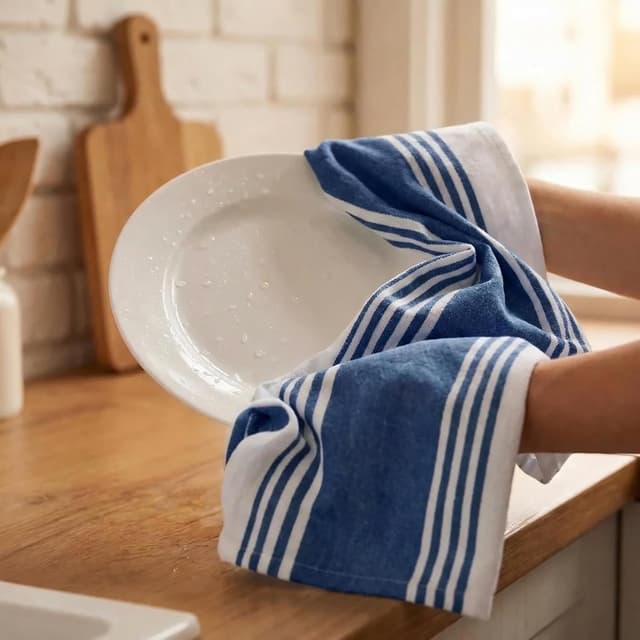 Thumbnail 6 de Urban Villa Kitchen Towels Set (Blue & White Striped) — 100% Cotton Dish Cloths, Set of 6, 20x30 Inch