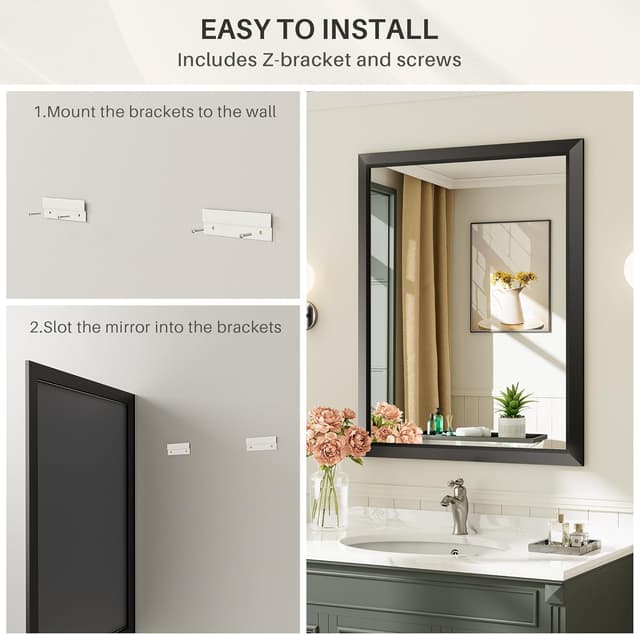 Thumbnail 6 de Briivue 36x36 Black Bathroom Mirror (Thick Metal Frame, Anti-Rust, Beveled Tempered Glass)
