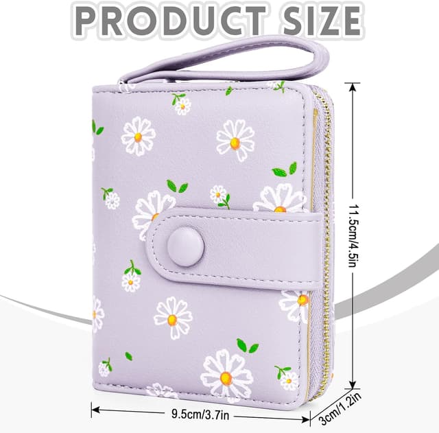 Detalle 2 de Busnos Damen-Geldbörse klein: Blüten-Design in Violett mit Münzfach & Kartenfächern