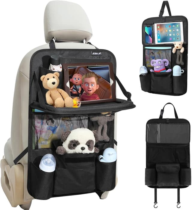 Detalle de Ezilif Autositz Rückenlehnenschutz mit Organizer, klappbarem Tisch & iPad-Tasche (Kinder)