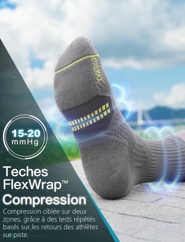 Detalle de Juclise chaussettes de course à pied en bambou Coolmax pour homme, compression 15 à 20 mmHg
