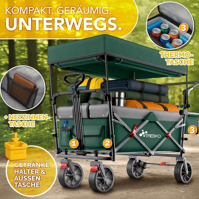 Thumbnail 2 de TRESKO Bollerwagen Faltbar mit Dach 150 kg