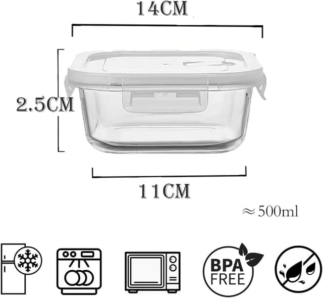 Detalle 2 de H.JSS WDJS 16oz Glass Meal Prep Containers 500ml 🍱