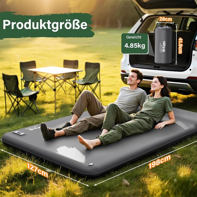 Detalle de HiiPeak Isomatte R-Wert 9,5 – Extra Thermal Campingmatratze für 2 Personen mit Kissen