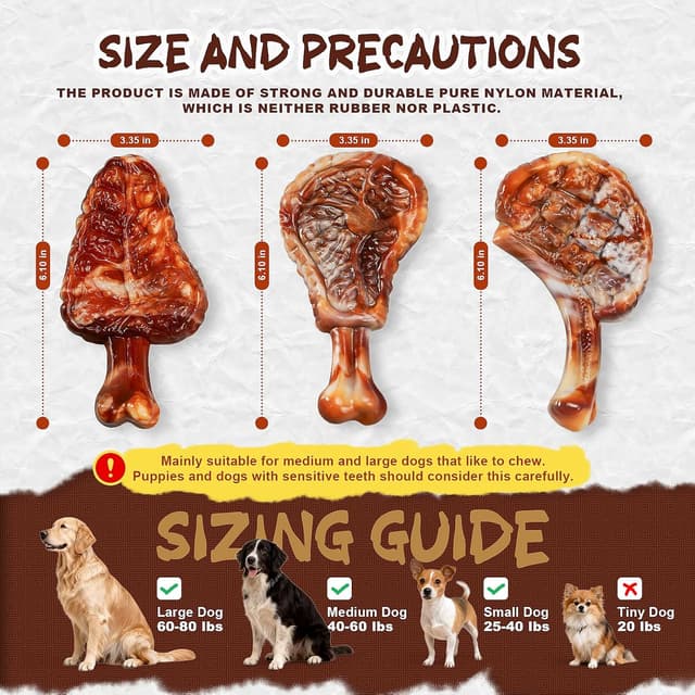 Detalle 2 de GASAPET Hrad Nylon Steak Dog Chew Toys (3-Pack) for Aggressive Chewers – Bacon Flavoured Teething & Play