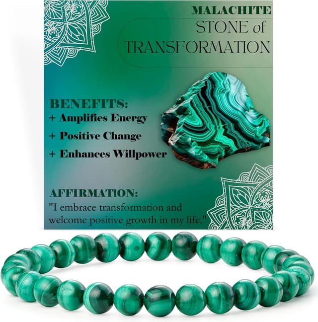 Detalle de Bivei Perlenarmband für Frauen mit 6-mm Malachit – dehnbares Elastikband für Yoga & Geschenke