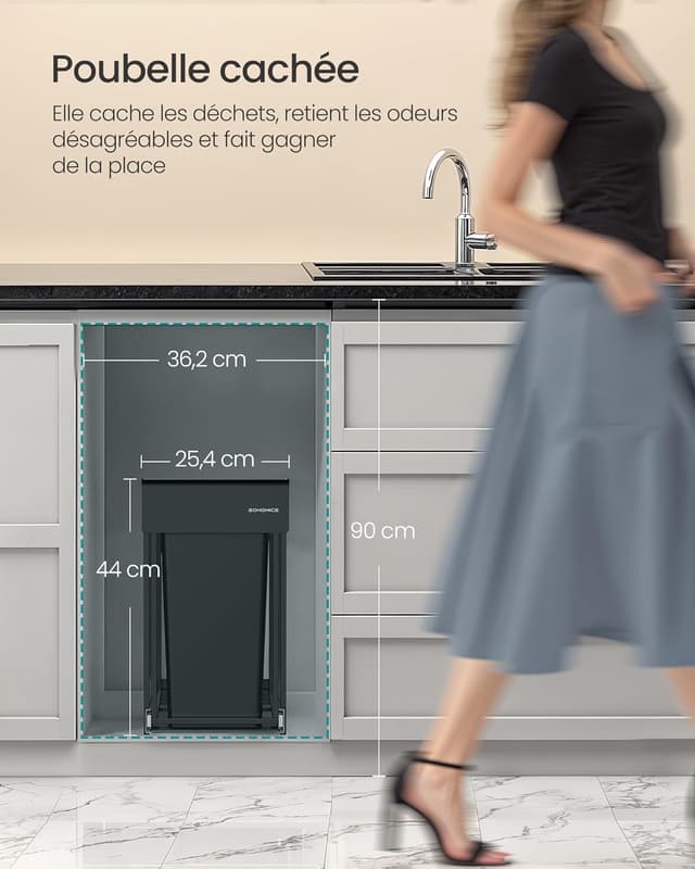 Thumbnail 2 de SONGMICS Poubelle Tri Sélectif 2x15 L noir