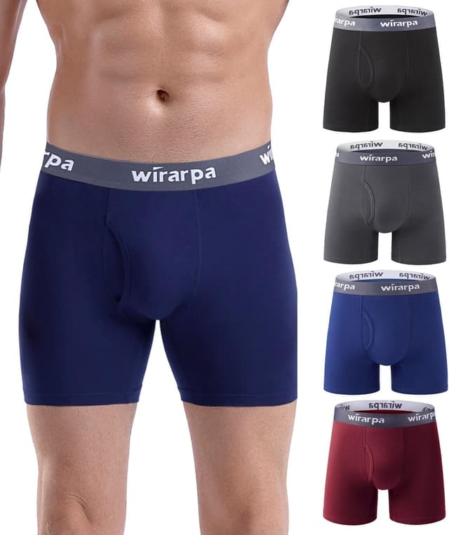 Detalle de wirarpa Men’s Cotton Stretch Underwear Trunks (Open Fly) – Tagless 4-Pack