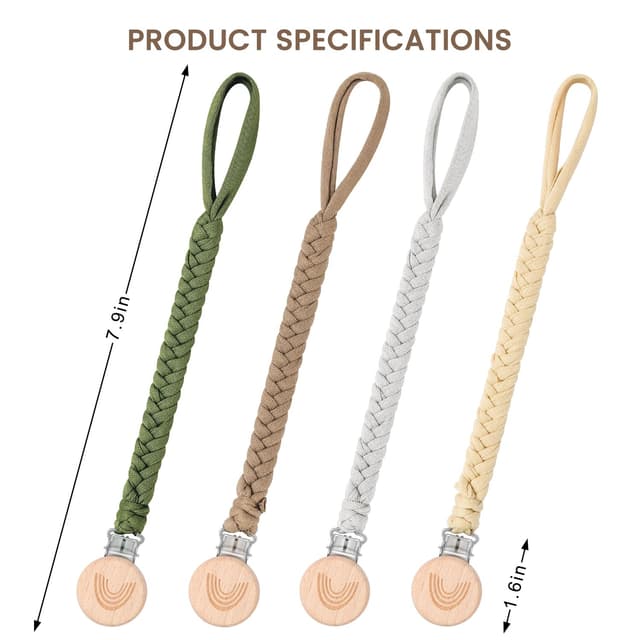 Detalle de CLDY Baby Schnullerkette Clip im 4er-Set – Schnullerband mit Clip für Kinderwagen, Babytrage & Autositz