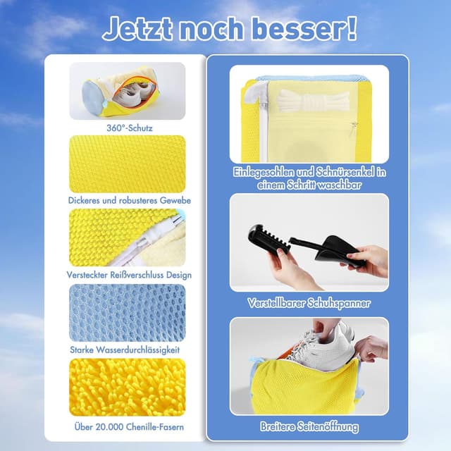 Detalle 2 de Teletrogy Schuhwaschbeutel (2er-Set) mit 3D-Netz und verstellbaren Schuhspannern, bis Max EU46