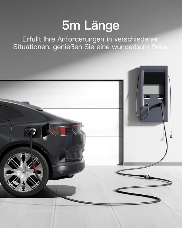 Detalle de tomons Typ 2 Ladekabel 22 kW, 5 m, 32 A (3-phasig) – Typ-2-auf-Typ-2 für EV/PHEV mit Tasche