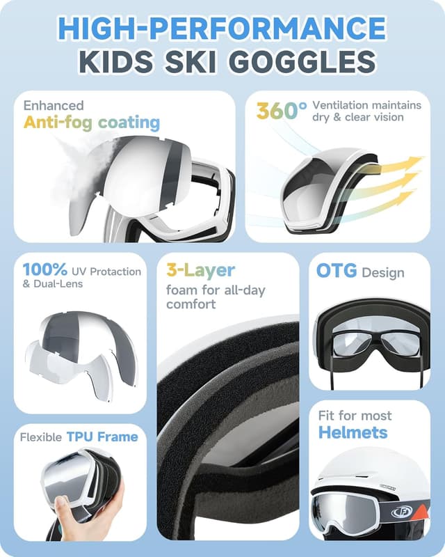 Thumbnail 3 de Findway Kids Ski Goggles, OTG 3-12