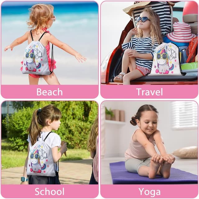 Detalle de URAQT sacca per bambini Unicorno con coulisse e portachiavi tattoo