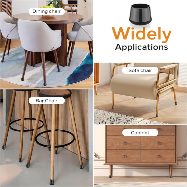 Detalle 2 de yomanta Chair Leg Floor Protectors (24PCS) – Silicone & felt pads for round chair legs (33–36mm), black