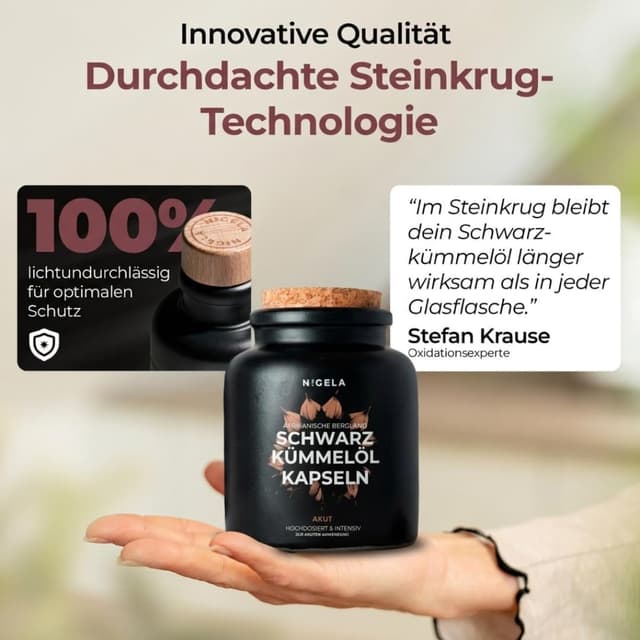 Detalle de Nigela Schwarzkümmelöl Kapseln DAILY – ägyptisches, ungefiltertes Bio-Kaltpressöl (180 Stück)