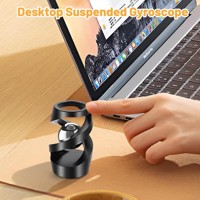 Detalle de Upgraded Kinetic Desk Toys Kinetic Spinning Desk Toy (Black Silver) — Metal Alloy Fidget for Office & Focus