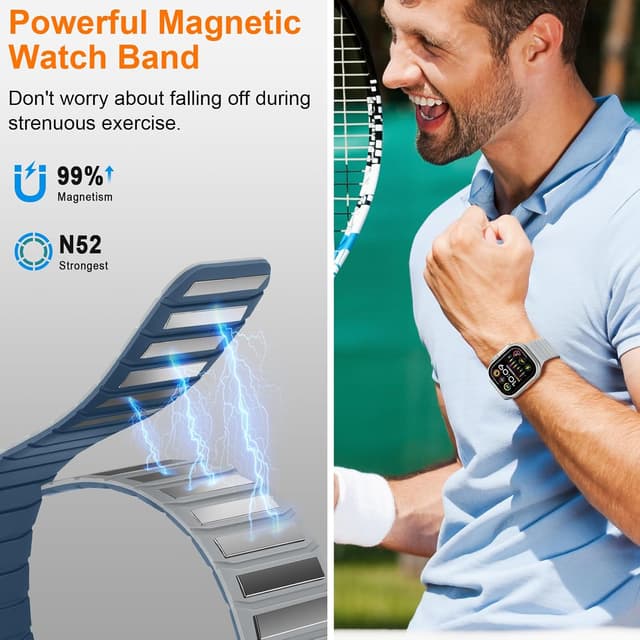 Detalle de Tasikar Magnetic Straps Magnetic Silicone Replacement Loop for Apple Watch (49mm–42mm) – Misty Grey/Blue