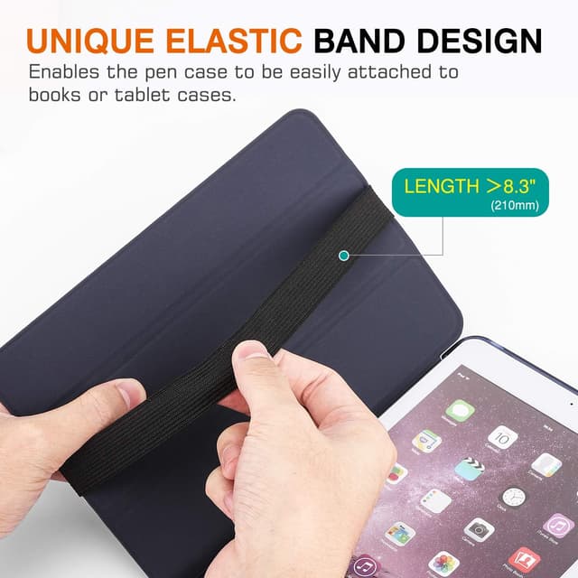 Detalle de MoKo Astuccio per matite in PU con fascia elastica (2 pezzi) – porta penne da quaderno, stampa blu scuro