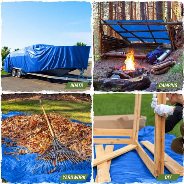 Detalle de RUGGED RHINO Heavy Duty Waterproof Tarp (10x10 ft, 5 Mil, Blue) with Reinforced Grommets & Corners