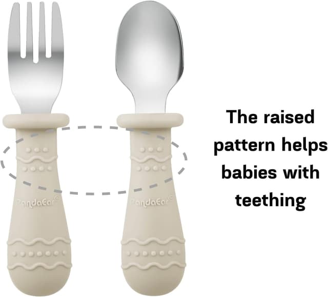 Detalle 2 de PandaEar 2er unterteilte Kinderteller mit Saugteller und 2 Babylöffeln & 2 Gabeln aus BPA-freiem Silikon