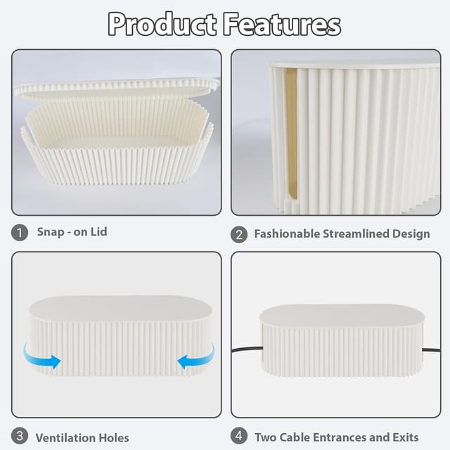 Thumbnail 6 de Cable Tidy Box wire cable storage organiser box (white) for desk power strips and leads