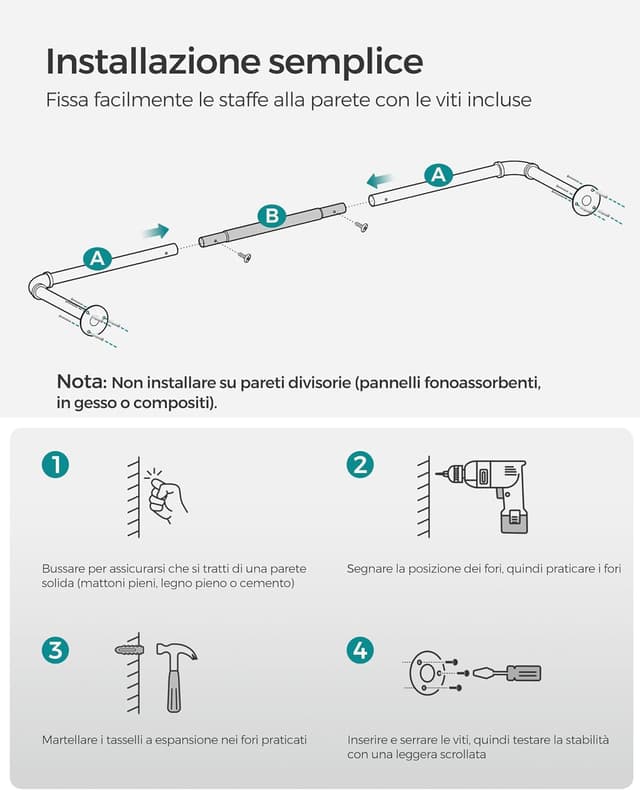 Detalle de SONGMICS HSR67BK02: set di 2 attaccapanni da muro in stile industriale, salvaspazio