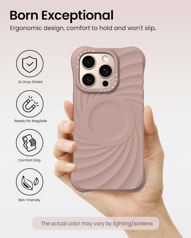 Detalle de ORNARTO Vortuxe for iPhone 16 Pro Case (6.3") with MagSafe, 2X MIL-STD Drop Protection, Latte Liquid Silicone Cover