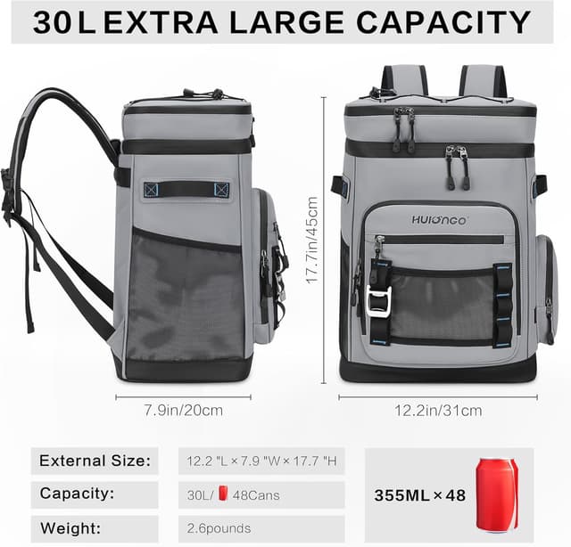 Detalle de Hulongo Large Waterproof Insulated Cooler Backpack – leak-proof cooler bag for men & women