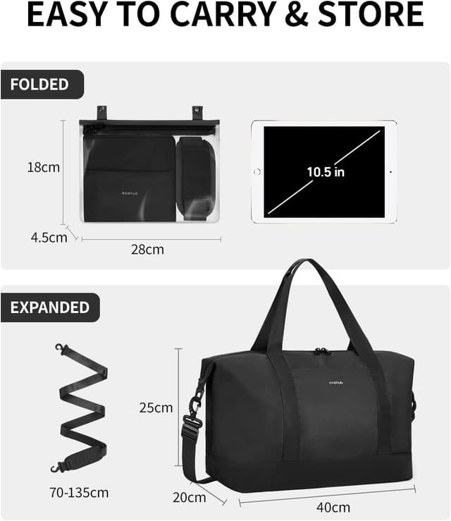 Thumbnail 6 de ECOHUB Ryanair Cabin Bag 40x30x20 (24L) with Removable Wet Pocket – Foldable underseat carry on, black