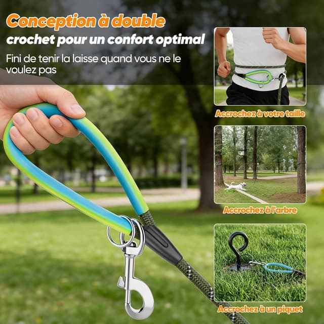 Detalle de Aystkniet longe pour chien avec crochets pivotants aux deux extrémités, 5 m (corde verte armée, 8 mm)