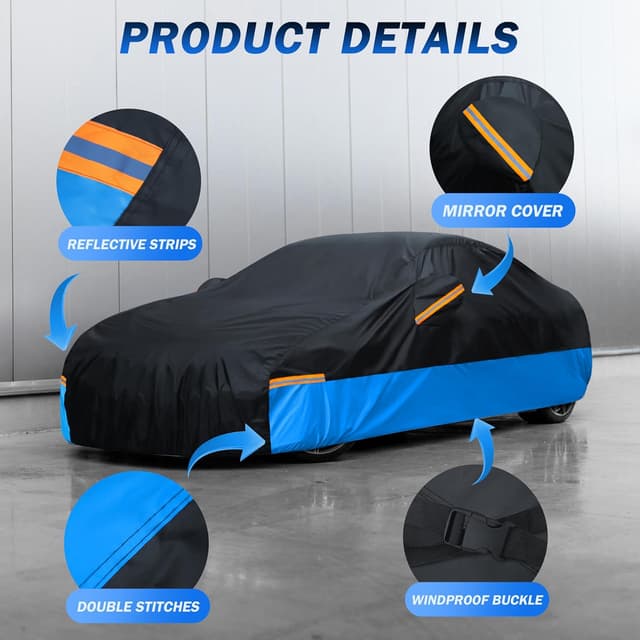 Detalle 2 de FSGRICH Waterproof All-Weather Outdoor Car Cover (XL, 230–242 inch length) — Windproof, Dustproof & UV Protection