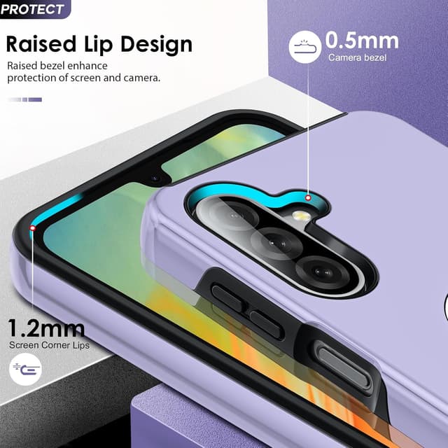Detalle de LeYi Galaxy A26 5G case with tempered glass, camera lens protectors and invisible 360° ring holder (Purple)