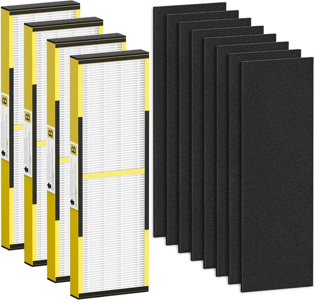 Detalle de FLT4825 HEPA Filter B Replacement (Compatible with Guardian Air Purifier Models AC4825/AC4300/AC4800/AC4850/AC4900) — 4 HEPA + 8 Carbon Pre-Filters