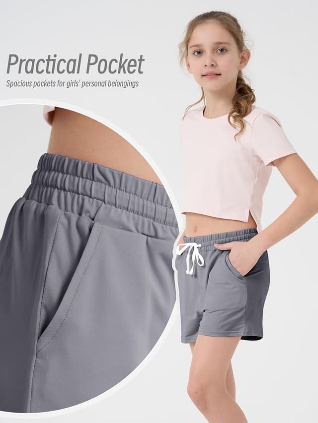 Detalle de QWE 5-Pack Girls Athletic Shorts (Soccer, Running & Basketball) with Drawstring Pocket