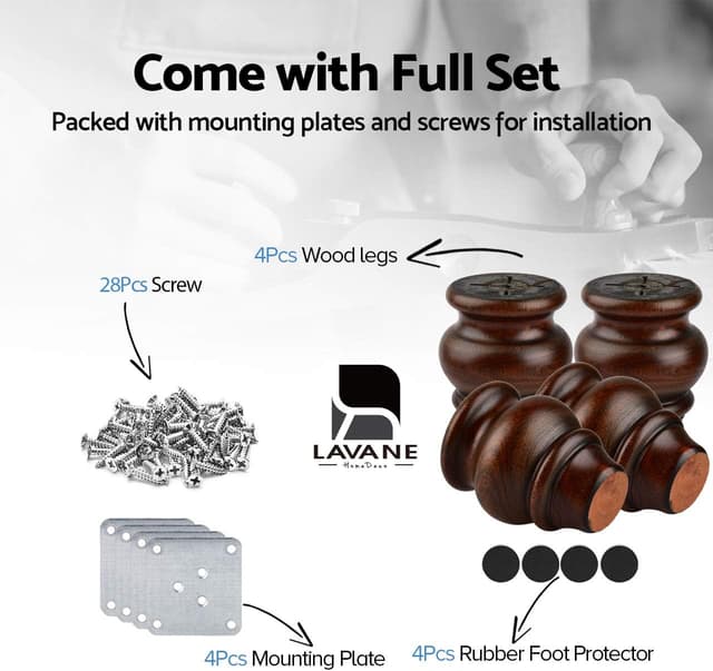 Detalle 2 de La Vane 4 inch Wooden Furniture Legs 4PCS