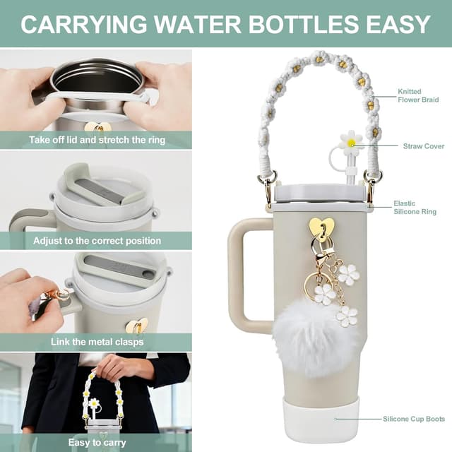 Detalle de CLTTCLLCT 7‑piece Stanley Cup accessories set for 30oz and 40oz tumblers (white)