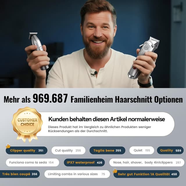 Thumbnail 6 de Jack & Rose Haarschneidemaschine Set 4-in-1 kabellos (IPX7) mit Trimmer, Shaver & Nasenhaar-Trimmer