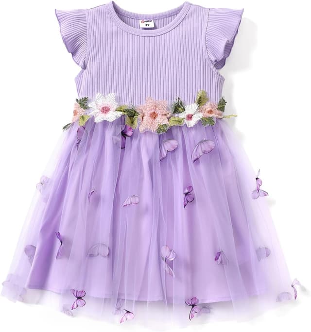 Thumbnail 6 de PatPat robe de fille en tulle sans manches avec broderies florales (2 à 10 ans)