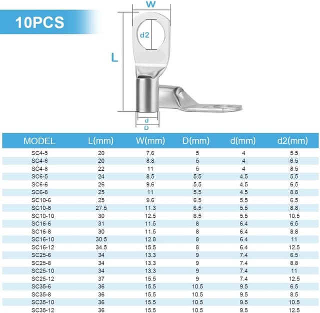Detalle de Flintronic capicorda terminali da crimpare SC 35-6 (rame stagnato), kit da 10 pezzi