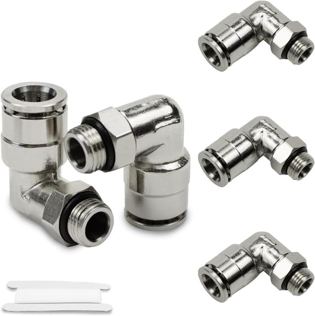 Detalle de Bwintech 5pc 4mm Tubing OD to 1/8" BSP Male push-to-connect elbow pneumatic fitting (with O-ring)