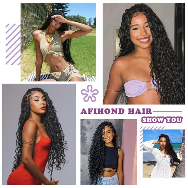 Detalle de Afihond Deep Wave Human Braiding Hair (Boho Braids) – Brazilian Virgin Remy, 3 Bundles/110g, 18inch, 4P27 Ombre/ Balayage