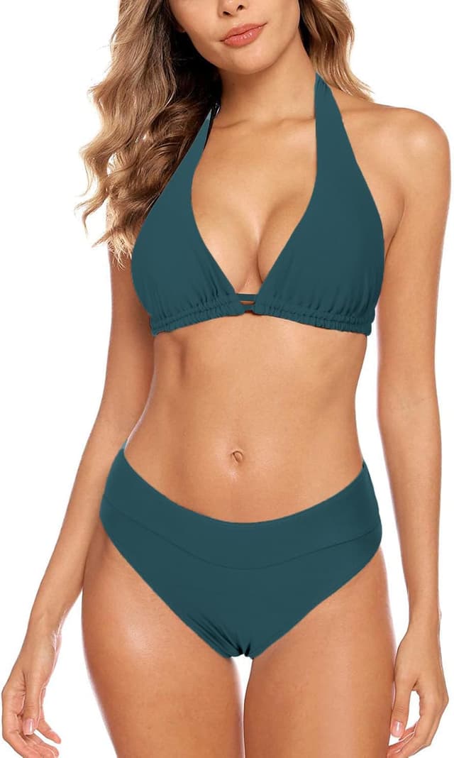 Detalle de Aidotop Damen Bikini-Set Triangel mit Neckholder und abnehmbaren Soft-BH-Polstern