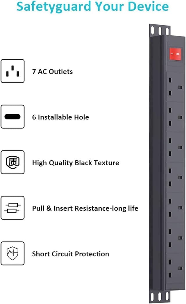 Detalle de Surge-protected 7-way Extension Lead Power Strip (13A) with Switch, 1.8m Cable