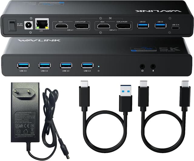Detalle de WAVLINK Station d’accueil DisplayLink USB-C 13 en 1 : double écran HDMI/DP, Ethernet Gigabit et 6× USB 3.0