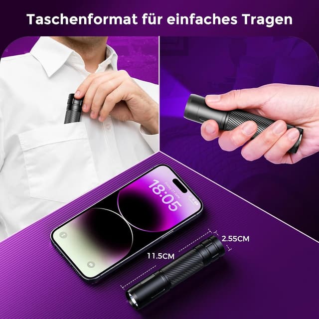 Detalle 2 de GEARLITE Wiederaufladbar LED UV 395nm Taschenlampe