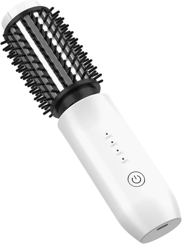 Detalle de NeuWee Cordless Hair Curling Brush (Mini 3 in 1) – 4 Heat Temperatures, USB Rechargeable Hot Hair Brush for Travel (White)