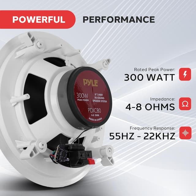 Thumbnail 6 de Pyle Ceiling Speakers – Pair of 2-way 8" flush-mount midbass speakers with 1" titanium tweeter (20cm)