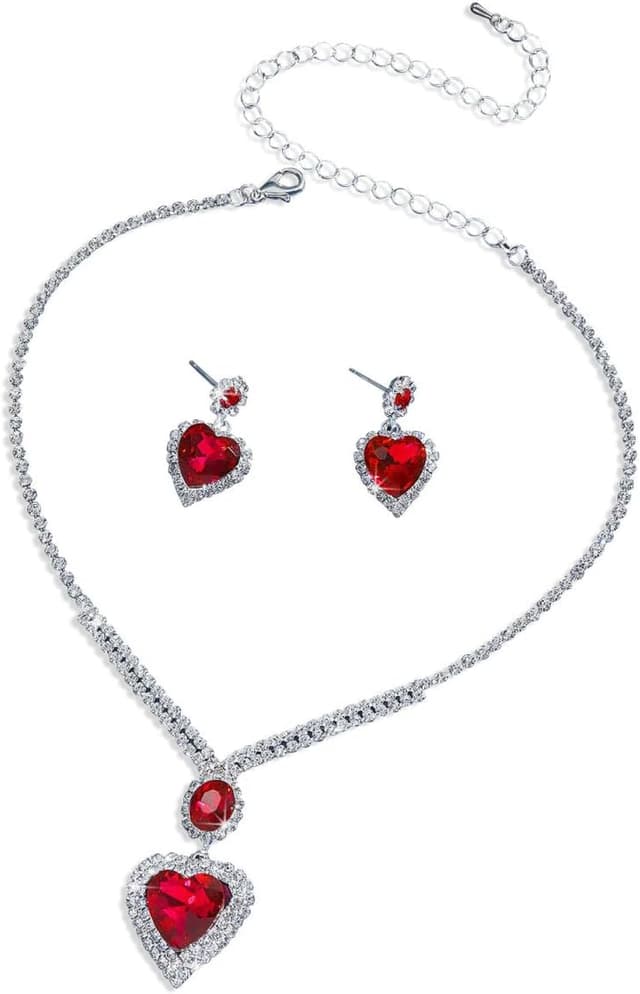 Detalle de LjFrexia Hochzeit Schmuck-Set für Damen (2-teilig) mit Herz-Kristall-Anhänger und Ohrsteckern