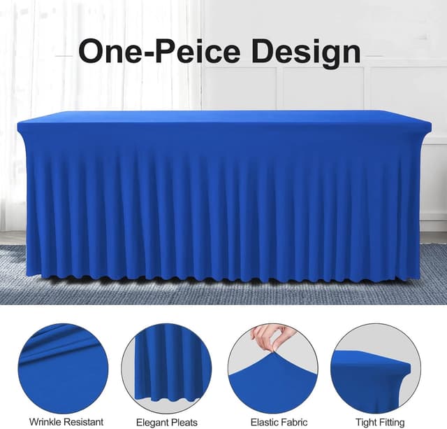 Detalle 2 de BDDC Table Skirts for Rectangle Tables (8ft) — 2-Pack Royal Blue One-Piece Tablecloth Skirt