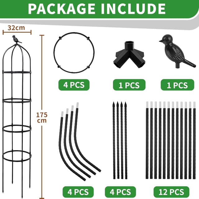 Detalle 1 de Garden Obelisks for Climbing Plants 175cm Metal Trellis with Adjustable 4-Ring Height